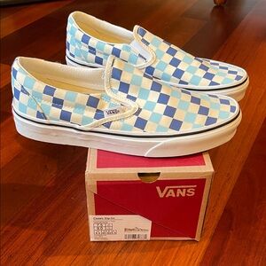 Vans Unisex Blue and White Checkered Slip-On Sneakers